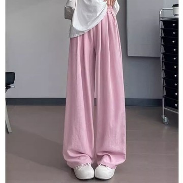 【砂糖夢境】粉色奶芙山本褲女夏季薄款2025新款小個子寬鬆bf慵懶風休閒闊腿褲