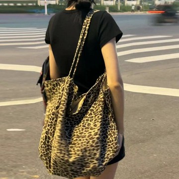 臺灣出🔥新款韓國ins大容量棉布包百搭2024托特包女新款斜挎包豹紋單肩包