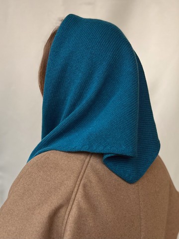 三角羊絨頭巾  藍色美麗諾羊毛圍巾  極簡風頭部披巾