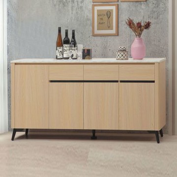 文創集 皮卡5.3尺四門三抽低餐櫃(仿大理石紋路耐磨美耐皿面板)-158x40x78cm免組