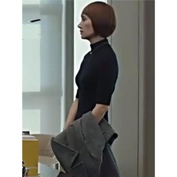 專柜版！可機洗無縫半高領中袖羊毛衫女黑色修身內搭五分袖打底衫