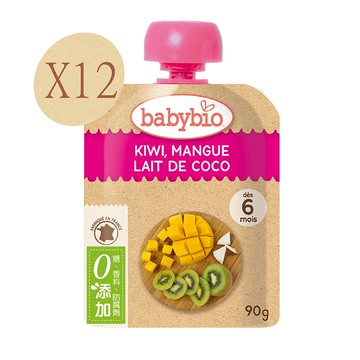 【法國Babybio】生機奇異果芒果椰奶纖果泥90gX12