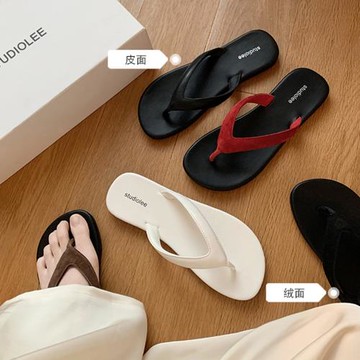 2025夏季新款 極簡夾趾沙灘度假時髦撞色百搭人字拖鞋女外穿夏