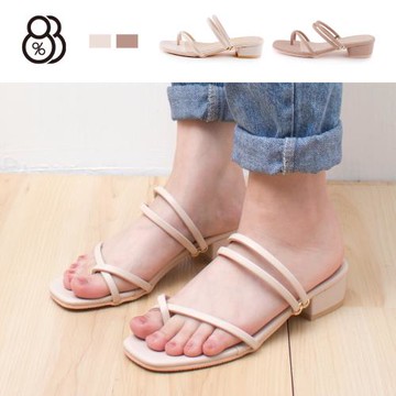 【88%】4cm涼鞋 MIT台灣製 優雅氣質套指 皮革方頭粗跟兩穿涼拖鞋