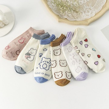 襪子女短襪淺口秋冬季薄款ins潮隱形純棉卡通船襪全棉防滑不掉跟