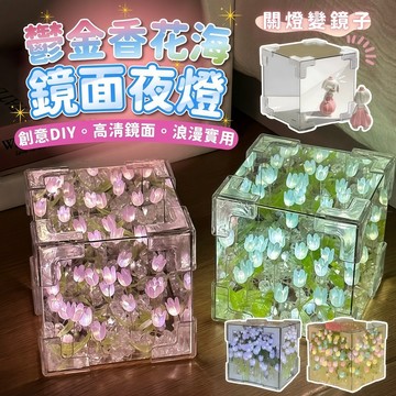 台灣現貨 鬱金香花海鏡面夜燈 鏡面小夜燈 魔方鏡面小夜燈 鬱金香DIY鏡子 生日禮物 花海夜燈 夜燈 鏡面夜燈