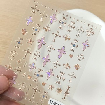 💗台灣出貨💗復古金屬燙金粉色十字架美甲貼紙ins甜酷哥特辣妹風甜心y2k指甲貼