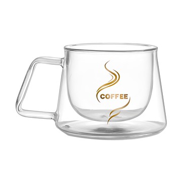 明尚德 時尚隔熱把手雙層咖啡杯 高硼硅無鉛玻璃 耐冷耐熱不炸裂 熱飲不燙手 杯身金色創意印花 圓潤飽滿  200ml  1個