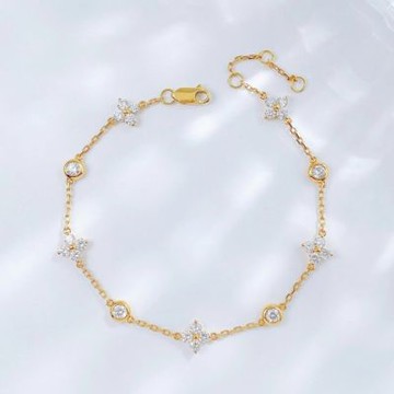 鉅曜 18K 簡約時尚輕奢幸運草泡泡鑽石手鍊 1.2克拉 培育鑽石 鑽石 手鍊