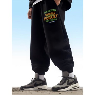 運動褲男束腳休閑長褲男士秋季衛褲針織寬松大碼歐美大碼加絨褲子