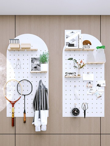 實木洞洞板定制置物架墻上裝飾隔板免打孔入戶掛板客廳玄關收納架 洞洞板 置物板 收納板 儲物板 壁掛板 展示板