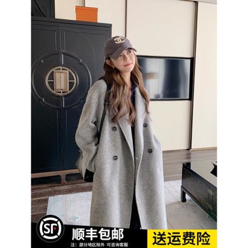灰色繭型寬松氣質高級感羊毛雙面呢子大衣女秋冬新款加厚毛呢外套