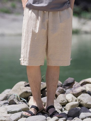 新中式復古 亞麻棉寬鬆休閒短褲