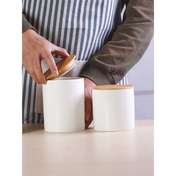 陶瓷茶葉密封罐奶粉儲物咖啡豆瓶防潮避光圓形日式家用調料盒白色