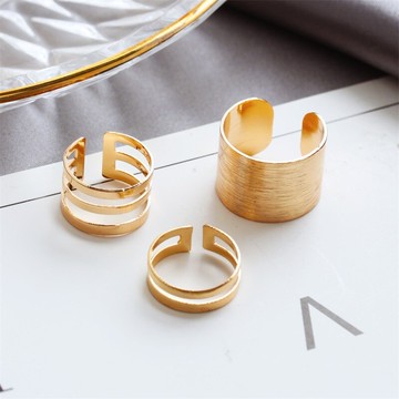 【三件套裝】氣質小眾設計感戒指組合素圈開口可調節男女款食指戒