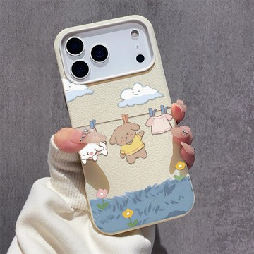 晾曬小熊 iPhone17ProMax皮紋軟殼 蘋果16手機殼 大孔鏤空鏡頭 15plus 14 13 防摔保護殼