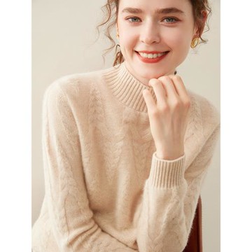 美膩圣誕樹！冬季新款半高領山羊絨衫女寬松加厚針織打底保暖毛衣