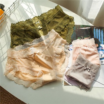 內褲性感蕾絲邊透明網紗波點蝴蝶結三角棉襠女生中腰女士褲頭少女