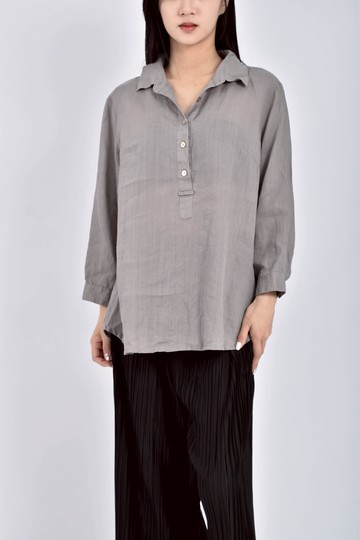 (M) if亞麻純麻灰棕色長袖上衣