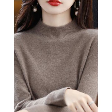 2025年加厚大碼內搭無縫羊絨衫女秋冬半高領純色羊毛針織打底毛衣