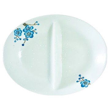 新食器 蘭梅花香手繪9.5吋雙格餐盤 白色藍花  1個