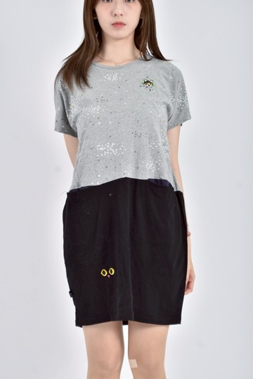 (XL) urb質感印花短袖灰色洋裝