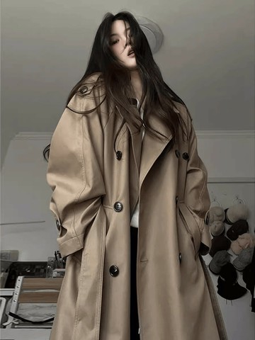 好康優選高個子加長版卡其色大碼風衣外套女2025新款春秋超長款高級感大衣
