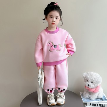 【中小女童】卡通小馬加絨加厚休閒套裝