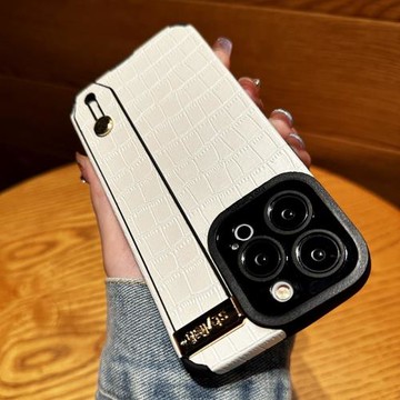 鱷魚紋適用蘋果14手機殼14promax腕帶iPhone13支架12手腕帶11白色xs新款xr高級感x全包8plus套7女輕奢純色潮