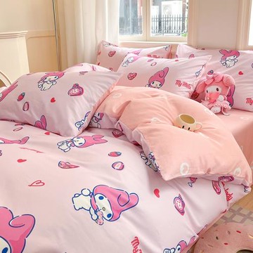 卡通美樂蒂全棉四件套可愛女孩女童床笠100純棉被套兒童三1.5春夏