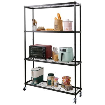 【品樂生活】厚鐵框35X120X186CM四層推車-烤漆霧黑 /置物架/波浪架/收納架/鐵力士架