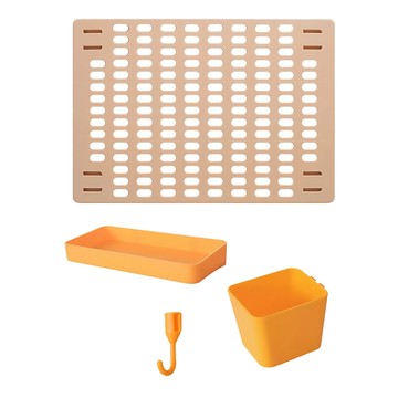 免打孔家用洞洞板置物架8件套 PS材質 42x30 多色可選  洞洞板 粉色 + 配件 黃色  1組