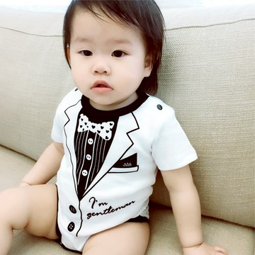 PUREST 小紳士 西裝 白色 短袖 嬰兒 新生兒 包屁連身衣