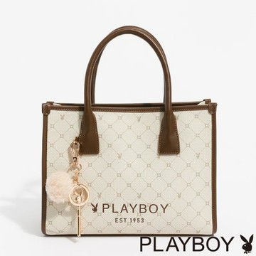 PLAYBOY - 手提包附長背  Bunny Lattice系列 - 咖啡色