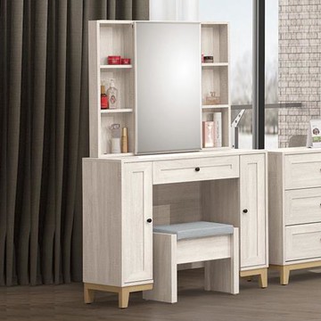 Boden-妮塔3.3尺化妝桌/推門式鏡台/梳妝台(附耐磨皮革收納化妝椅)