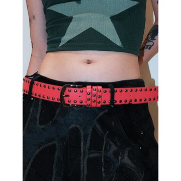 Darkblue鉚釘質感牛仔褲腰帶男女同款時尚歐美風百搭飾品針扣皮帶