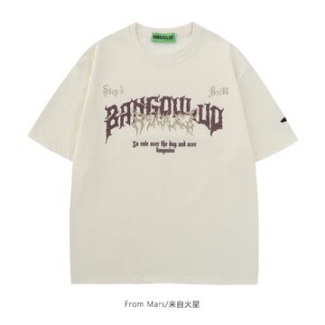 From Mars 久經不滅的火焰 復古設計感字母印花短袖T恤寬松男女bf