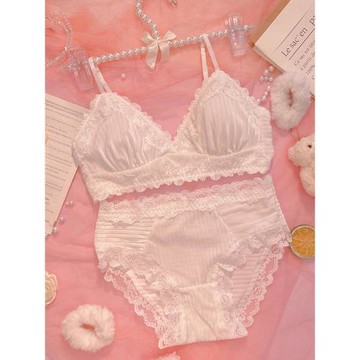 純欲內衣少女輕奢套裝小胸絲絨無鋼圈冬天法式大胸顯小性感惑文胸