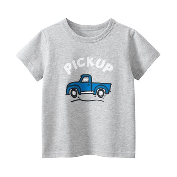 27KIDS - 純棉短袖上衣-藍藍卡車-灰色