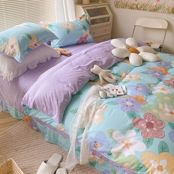 網紅復古油畫全棉床上四件套100純棉小清新田園單人被套三件套女4