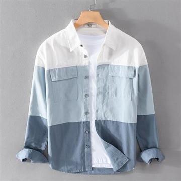 【米蘭精品】襯衫長袖上衣-拼接休閒英倫風純棉男裝2色74jt27
