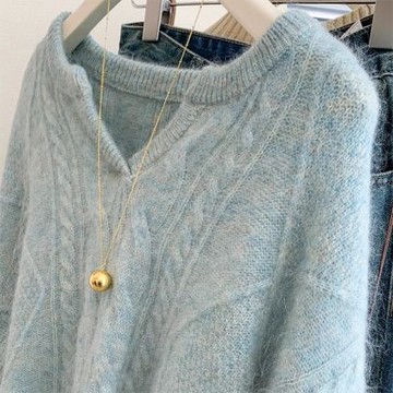 【米蘭精品】現貨+預購 100%羊毛衣針織衫發熱衣長袖保暖內搭加絨打底寬鬆大碼休閒-V領麻花女上衣2色74nc61