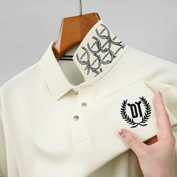 【新款熱賣】男裝夏季銅氫絲珠地面料短袖翻領POLO衫刺繡商務男