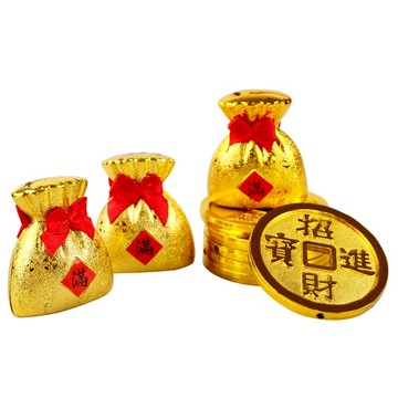 聚緣閣風水塑料金色銅錢幣供奉用品錢布袋新年裝飾品供奉用具盒裝