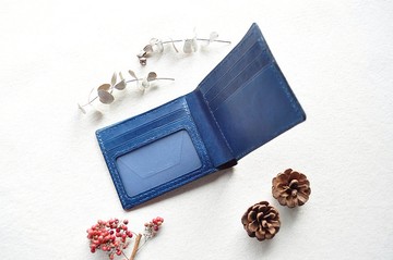 經典皮革短夾_透明證件款-絕美藍