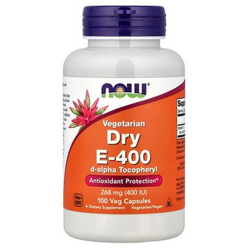 NOW Foods, 素食乾維生素 E-400，268 毫克（400 國際單位），100 粒素食膠囊