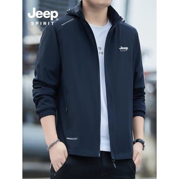 JEEP吉普外套男春秋季潮流寬松休閑防風連帽夾克運動男裝沖鋒衣服