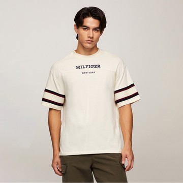【Tommy Hilfiger】Monotype 拼色超寬鬆 T 恤 _裸色