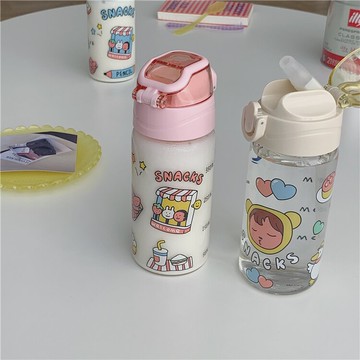 面包和貓咪好天氣  少女心玻璃杯吃貨小妹吸管杯學生便攜杯子