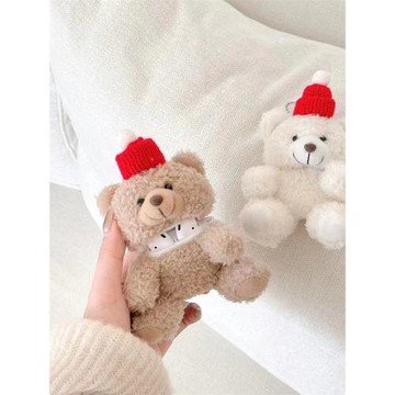 可愛毛絨公仔小熊Airpods 4適用AirPods 3藍牙耳機套1/2代小棕熊小熊耳機保護套Airpods pro3/2無線耳機套